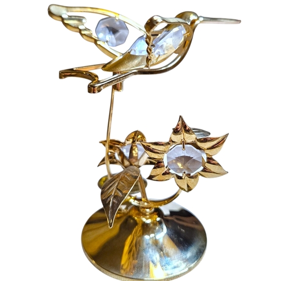 VTG Crystal Delight 24K Gold Plated Hummingbird Figurine Austrian Crystal Flower - Picture 7 of 11